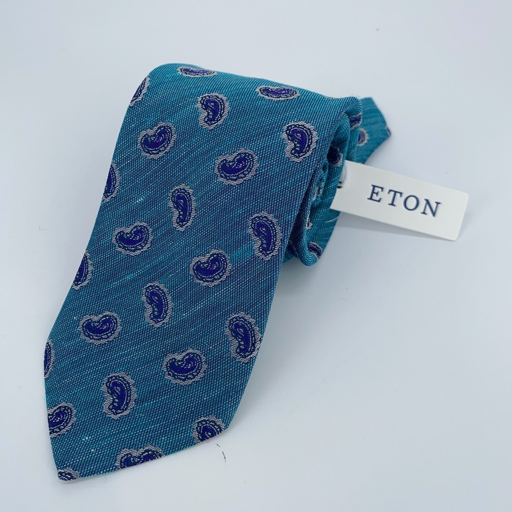 Eton Tie Mens One Size Blue Paisley Silk Classic Luxury Necktie Italy Made NWT - Picture 1 of 6